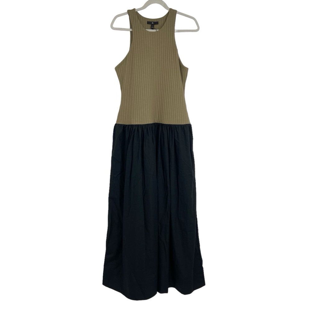 New Banana Republic Mixed Media Ribbed Knit Maxi Dress in Black and Sage Size L